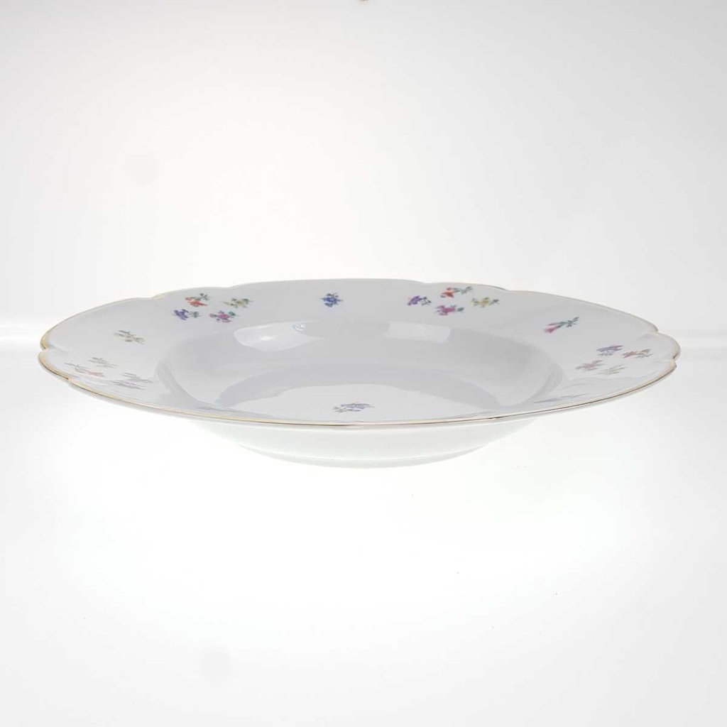 [458168330] Suppenteller Goldrand 25,4 cm Hutschenreuther Weiß Streublume Blumendekor gebraucht - gut Bild 3