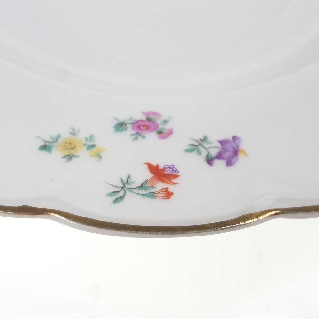 [458168330] Suppenteller Goldrand 25,4 cm Hutschenreuther Weiß Streublume Blumendekor gebraucht - gut Bild 5