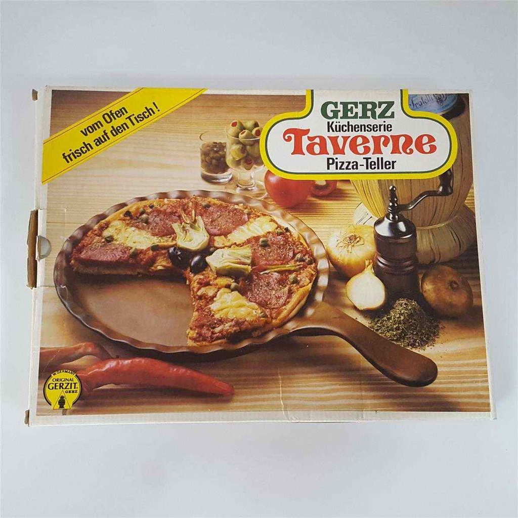 [458168351] Pizzateller mit Henkel mikrowellengeeignet 25,5 cm Gerz Gerzit Staffel Taverne Braun gebraucht - sehr gut Bild 5