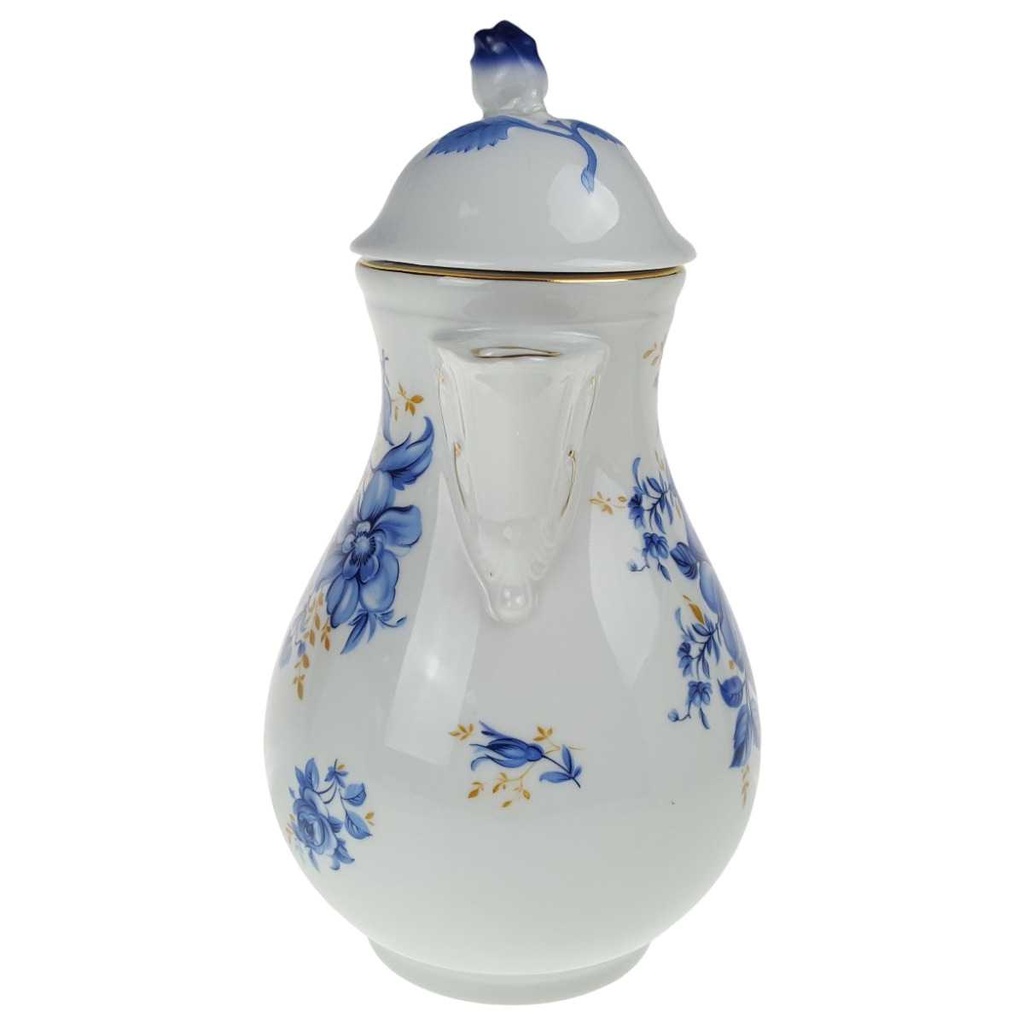 [458168372] Kaffeekanne Goldrand 1,4 L Schaller blaue Blume weiß Blumen Bavaria gebraucht - sehr gut Bild 2
