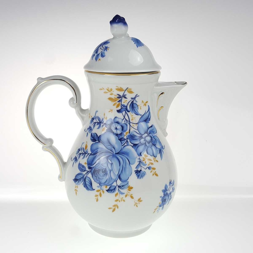 [458168372] Kaffeekanne Goldrand 1,4 L Schaller blaue Blume weiß Blumen Bavaria gebraucht - sehr gut Bild 3