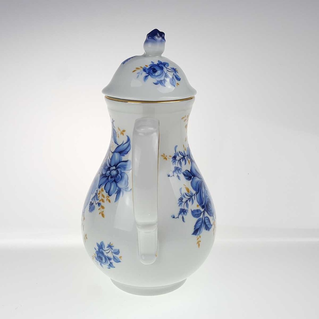 [458168372] Kaffeekanne Goldrand 1,4 L Schaller blaue Blume weiß Blumen Bavaria gebraucht - sehr gut Bild 4