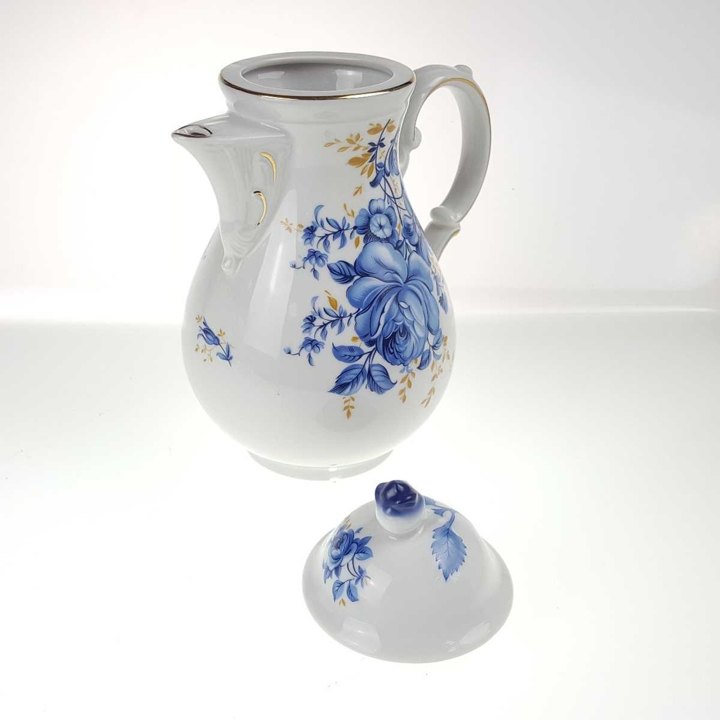 [458168372] Kaffeekanne Goldrand 1,4 L Schaller blaue Blume weiß Blumen Bavaria gebraucht - sehr gut Bild 6