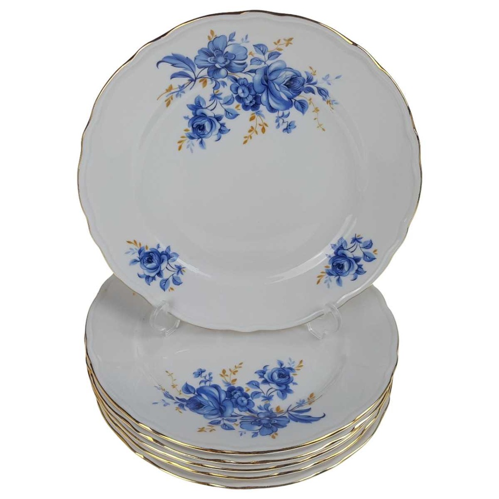 [2119291] 6er Set Kuchenteller Goldrand 19,8 cm Schaller blaue Blume weiß Blumen Bavaria gebraucht - gut Bild 2