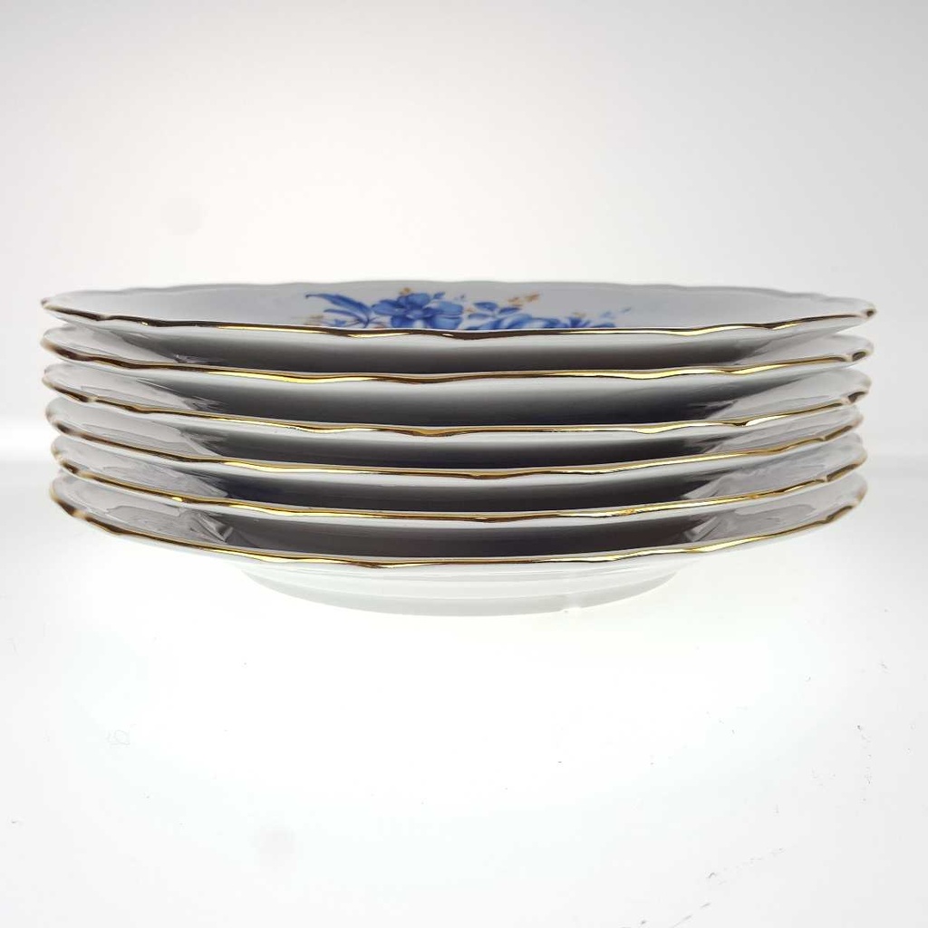 [2119291] 6er Set Kuchenteller Goldrand 19,8 cm Schaller blaue Blume weiß Blumen Bavaria gebraucht - gut Bild 3