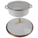 [458168434] Ragoutterrine Servierschüssel Goldrand 1,5 L Bareuther Waldsassen geriffelt Blauband Weiß gebraucht - gut Bild 2