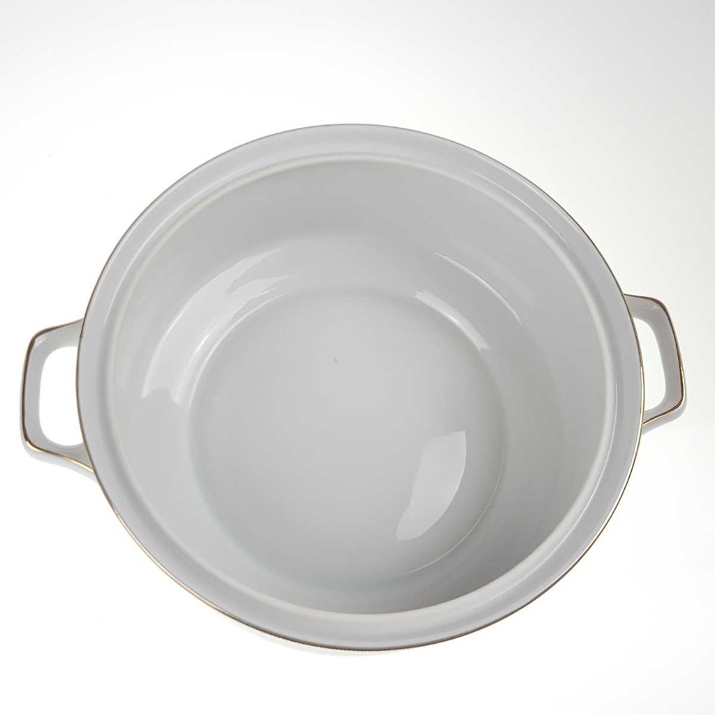 [458168434] Ragoutterrine Servierschüssel Goldrand 1,5 L Bareuther Waldsassen geriffelt Blauband Weiß gebraucht - gut Bild 4