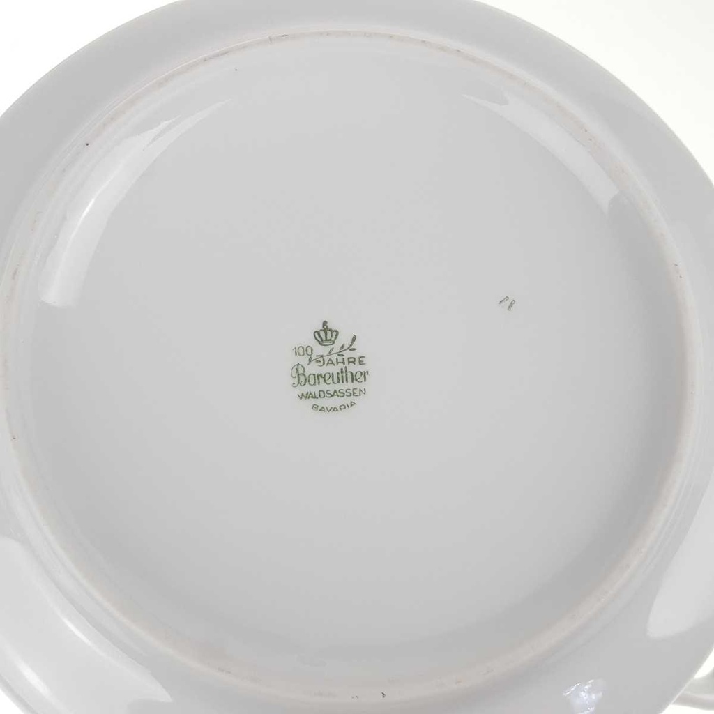 [458168434] Ragoutterrine Servierschüssel Goldrand 1,5 L Bareuther Waldsassen geriffelt Blauband Weiß gebraucht - gut Bild 6
