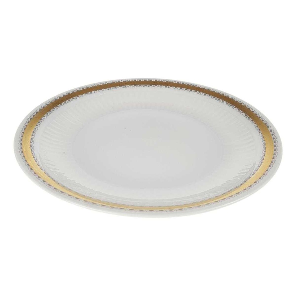 [458168443] Kuchenteller Dessertteller 19,5 cm Seltmann Weiden Vohenstrauß Goldring graue Halbkreise gebraucht - gut Bild 3