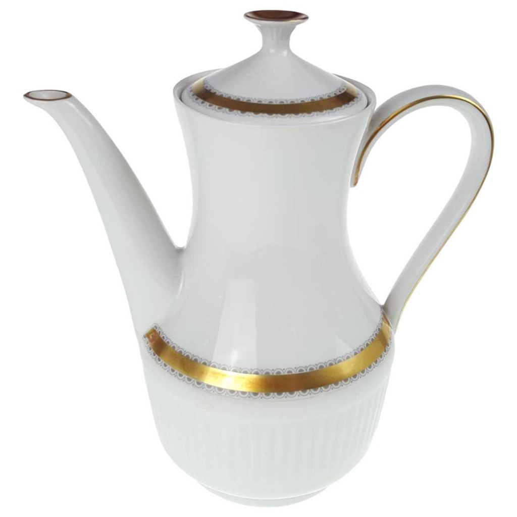 [458168447] Kaffeekanne 1,3 L Seltmann Weiden Vohenstrauß Goldring graue Halbkreise gebraucht - gut Bild 2