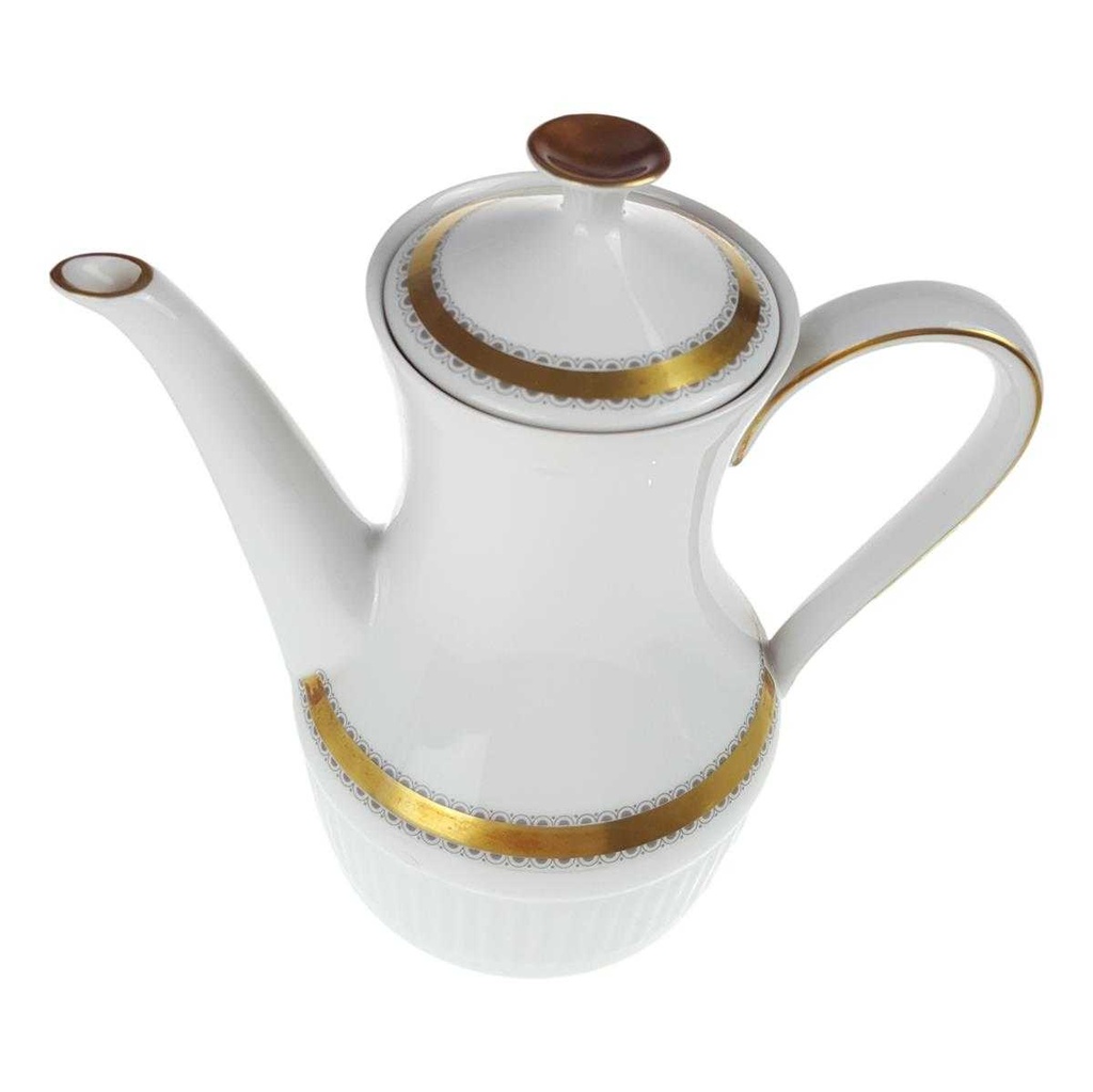 [458168447] Kaffeekanne 1,3 L Seltmann Weiden Vohenstrauß Goldring graue Halbkreise gebraucht - gut Bild 3