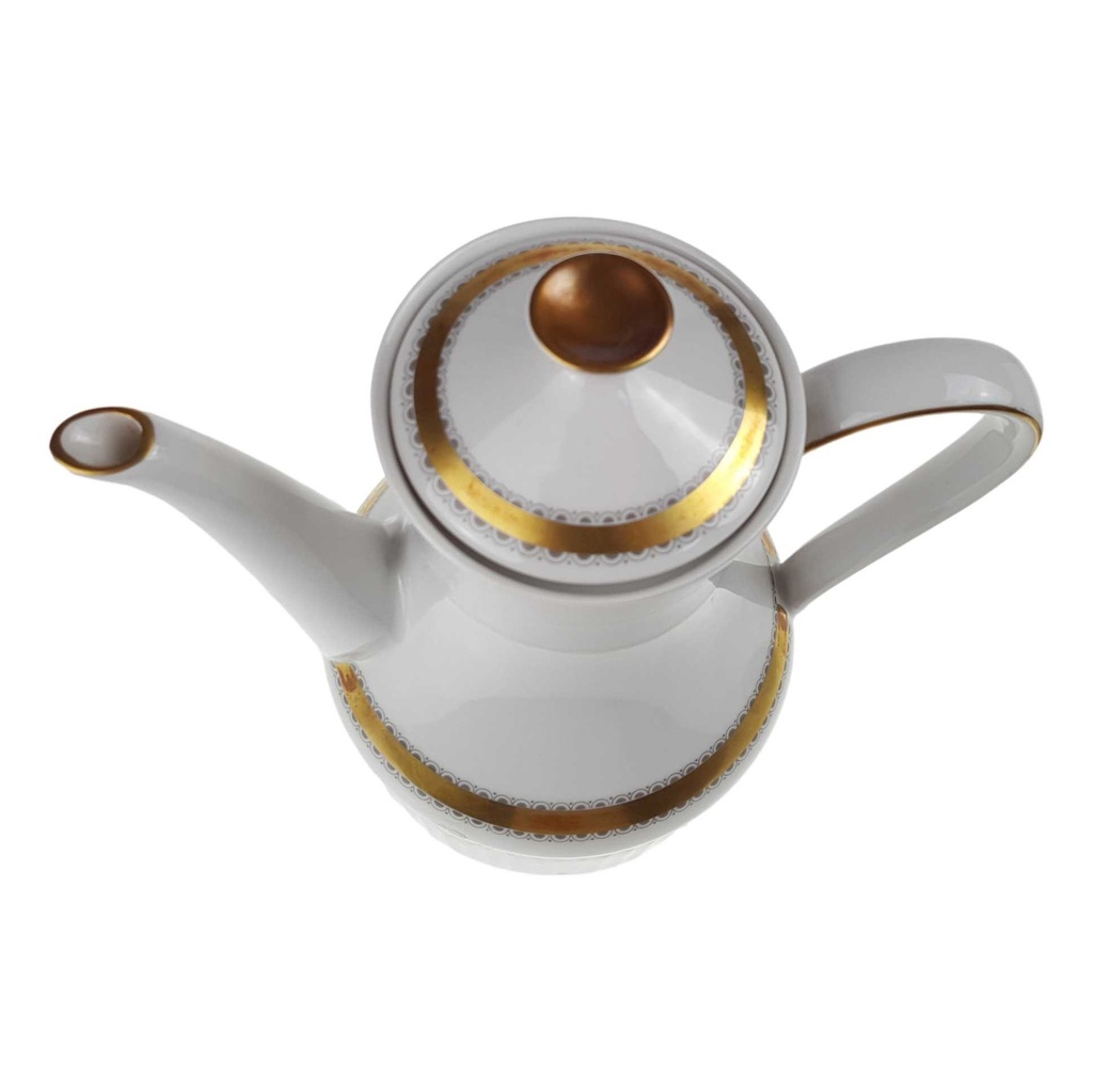 [458168447] Kaffeekanne 1,3 L Seltmann Weiden Vohenstrauß Goldring graue Halbkreise gebraucht - gut Bild 6
