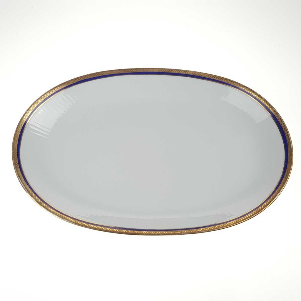 [458168450] Servierplatte Goldrand 31,5x21,2 cm Bareuther Waldsassen geriffelt Blauband Weiß gebraucht - gut Bild 3