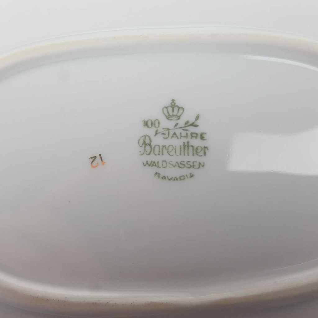 [458168450] Servierplatte Goldrand 31,5x21,2 cm Bareuther Waldsassen geriffelt Blauband Weiß gebraucht - gut Bild 8