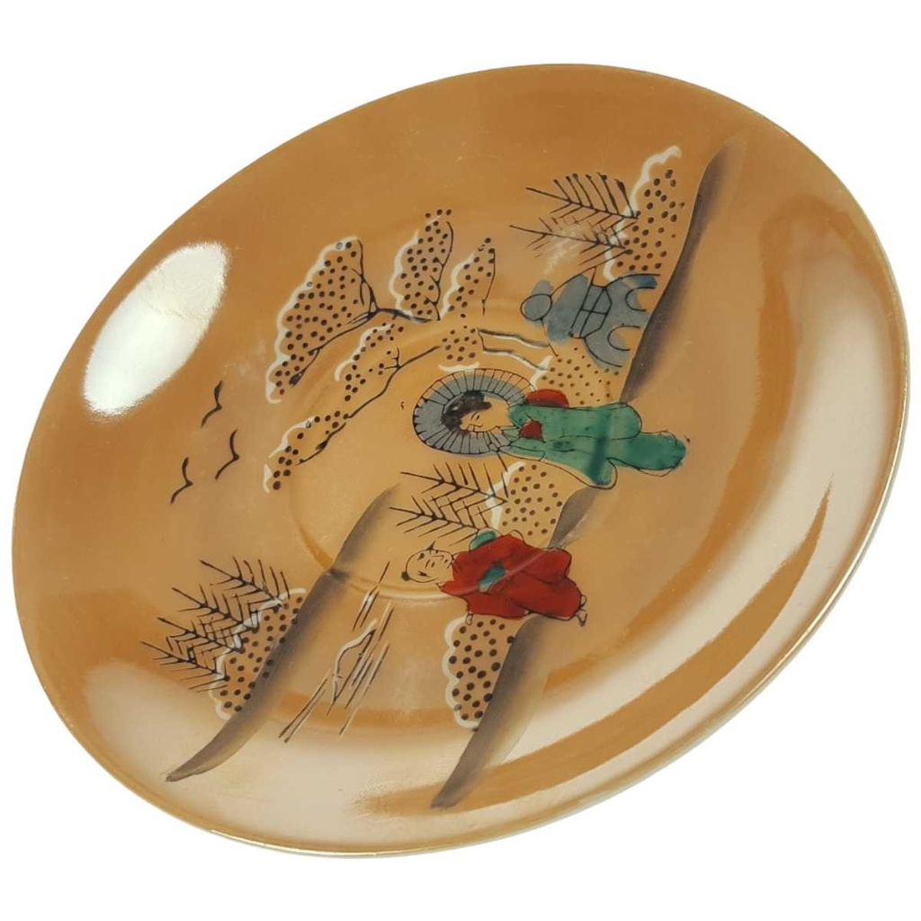 [458168478] Untertasse 13 cm Japan China Asiatisches Porzellan Geisha Perlmutt gebraucht - gut Bild 2