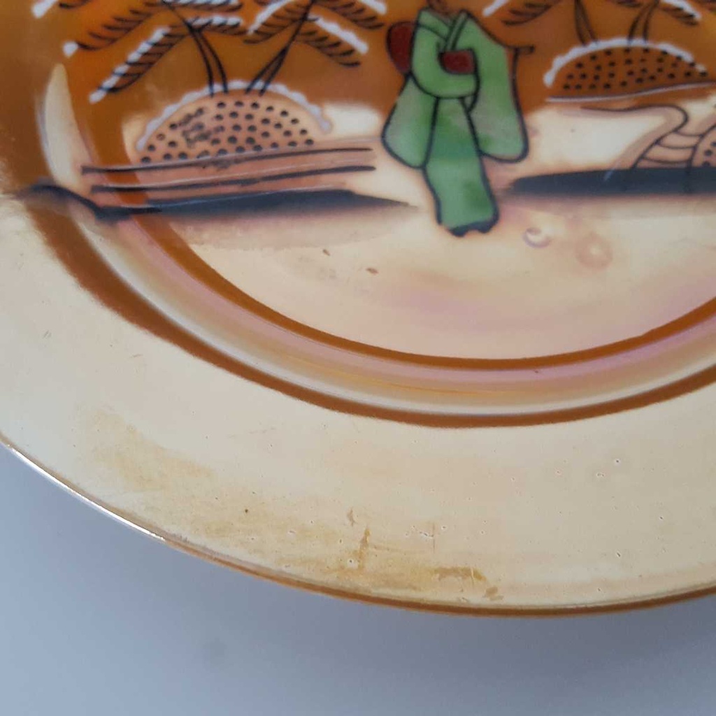 [2119298] 6er Set Kuchenteller 16,3 cm Japan China Geisha Grün Perlmutt gebraucht - akzeptabel Bild 6