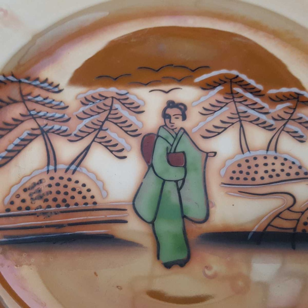 [2119298] 6er Set Kuchenteller 16,3 cm Japan China Geisha Grün Perlmutt gebraucht - akzeptabel Bild 7