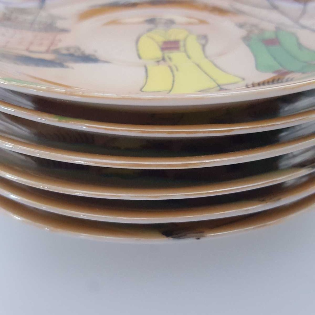[2119299] 6er Set Untertasse 13,1 cm Japan China Geisha Gelb Grün gebraucht - defekt Bild 3