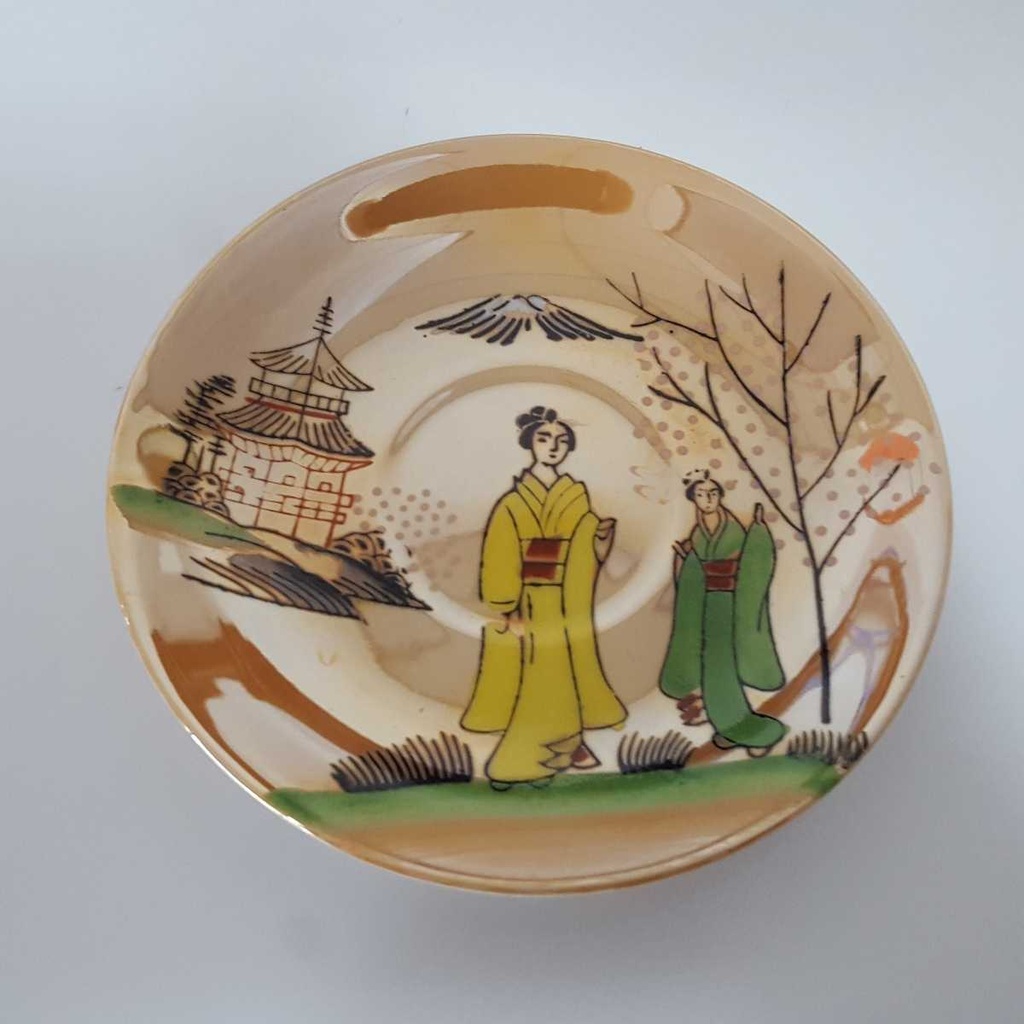 [2119299] 6er Set Untertasse 13,1 cm Japan China Geisha Gelb Grün gebraucht - defekt Bild 4