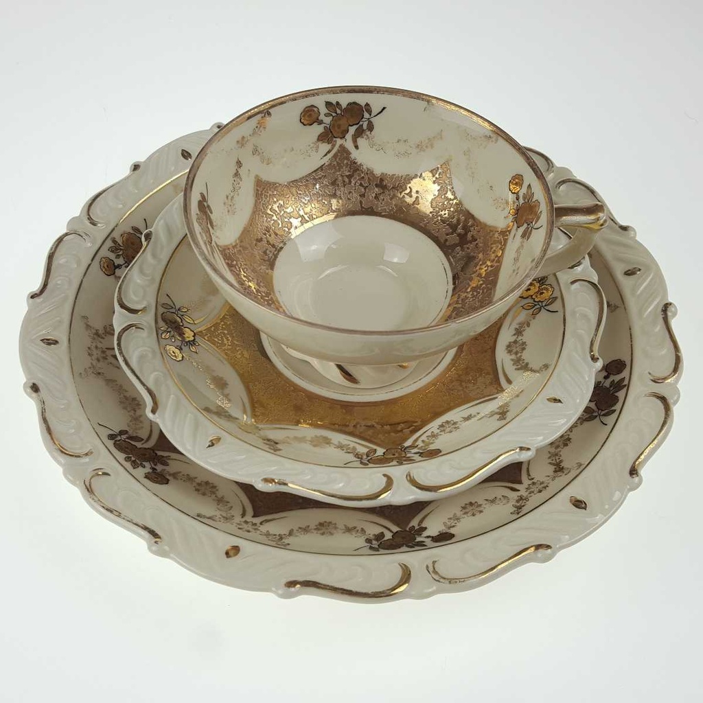 [458168498] Gedeck Sammelgedeck 3tlg Kahla Elfenbein Ätzgold Beige gebraucht - gut Bild 3
