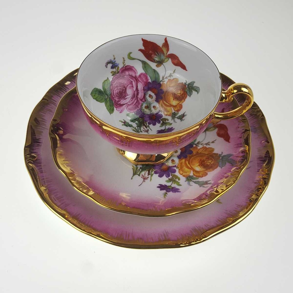 [458168503] Gedeck Goldrand 3tlg Theo Kühn Burgwindheim Blumendekor Blumen gebraucht - gut Bild 3