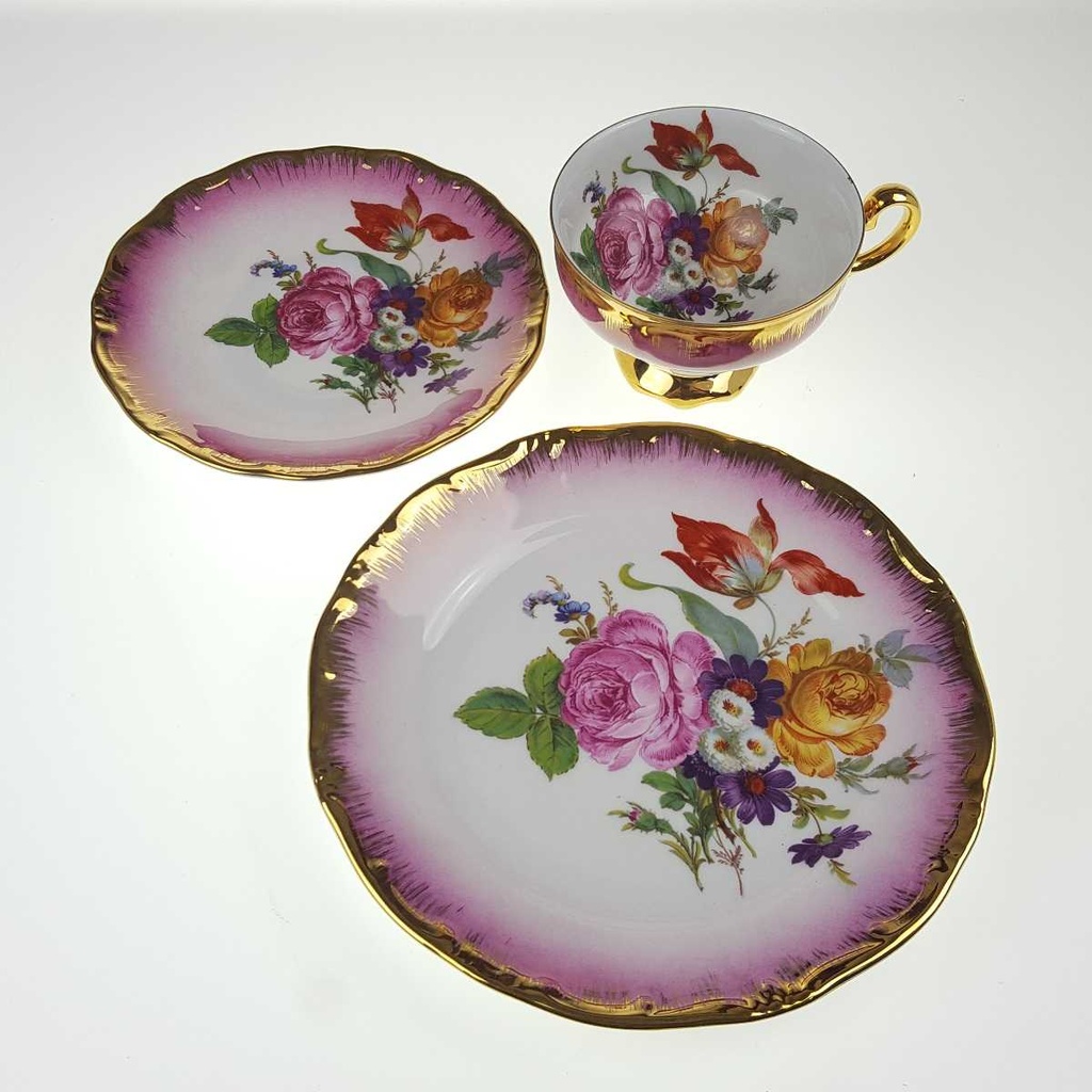 [458168503] Gedeck Goldrand 3tlg Theo Kühn Burgwindheim Blumendekor Blumen gebraucht - gut Bild 4