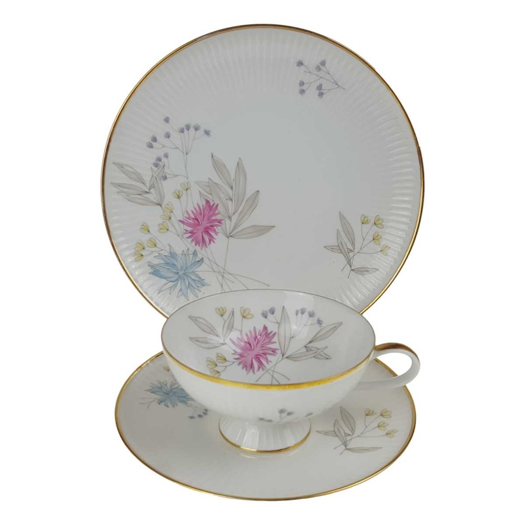 [458168507] Sammelgedeck Goldrand 3tlg Thomas Porzellan Form 7507 Blumendekor geriffelt Blumen gebraucht - gut Bild 3