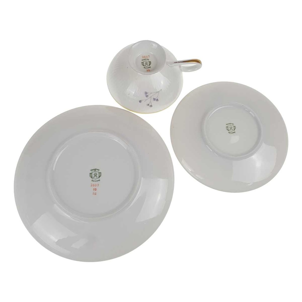 [458168507] Sammelgedeck Goldrand 3tlg Thomas Porzellan Form 7507 Blumendekor geriffelt Blumen gebraucht - gut Bild 5