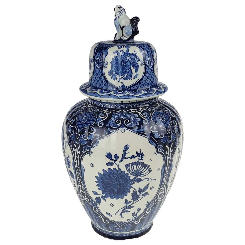 [458168603] Vase Deckelvase 38,2 cm Boch Belgium Royal Sphinx Blau Blumendekor gebraucht - gut Bild 2