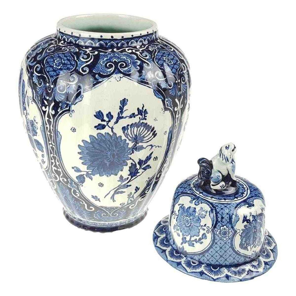 [458168603] Vase Deckelvase 38,2 cm Boch Belgium Royal Sphinx Blau Blumendekor gebraucht - gut Bild 4
