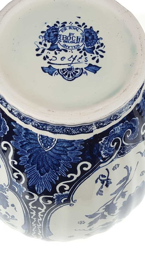 [458168603] Vase Deckelvase 38,2 cm Boch Belgium Royal Sphinx Blau Blumendekor gebraucht - gut Bild 5