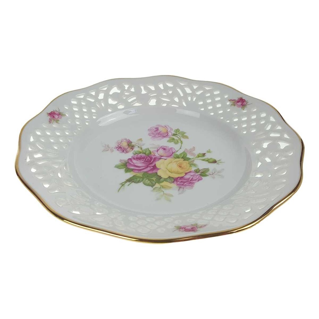 [458168613] Kuchenteller Durchbruchteller Goldrand Durchbrucharbeit 19,1 cm Schumann/Arzberg Blumendekor gebraucht - gut Bild 3