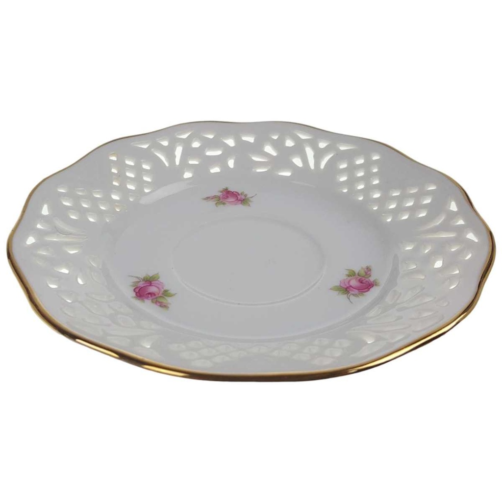 [458168615] Untertasse Durchbruchteller Goldrand Durchbrucharbeit 14,3 cm Schumann/Arzberg rosa Dekor gebraucht - gut Bild 2