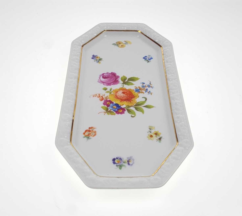 [458168626] Servierplatte Goldrand 27,4x13,5 cm Rosenthal Maria Sommerstrauß Blumen gebraucht - gut Bild 4