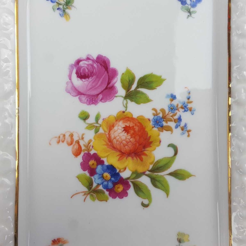 [458168626] Servierplatte Goldrand 27,4x13,5 cm Rosenthal Maria Sommerstrauß Blumen gebraucht - gut Bild 7