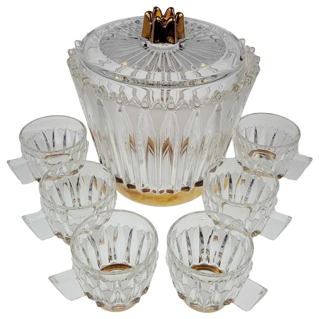 [458168659] Bowle mit 6 Bechern Goldrand 7tlg 3,5 L Krone Gold gebraucht - gut Bild 2
