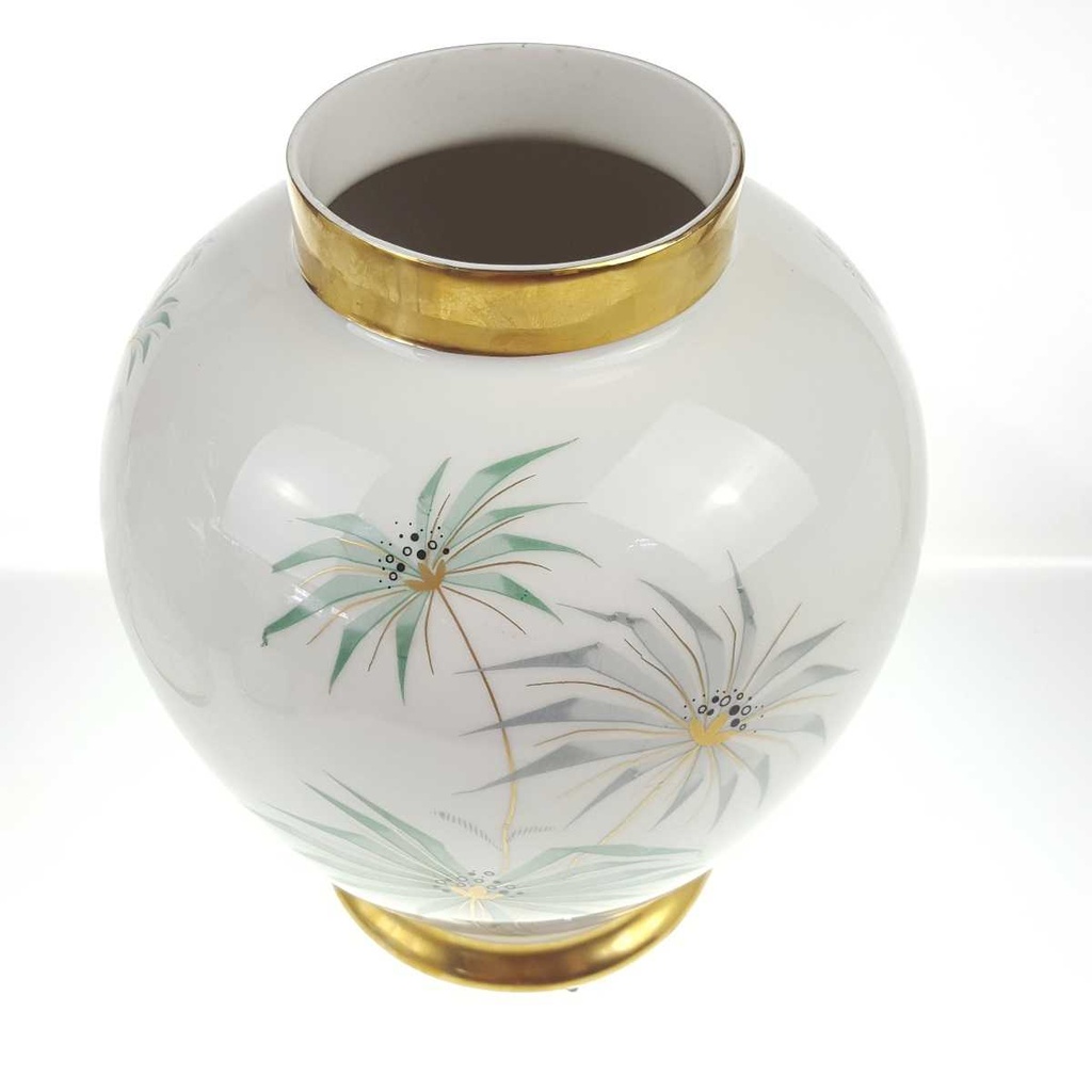 [458168664] Vase Goldrand ohne Deckel 25 cm Seltmann Vohenstrauß Blumendekor gebraucht - gut Bild 3