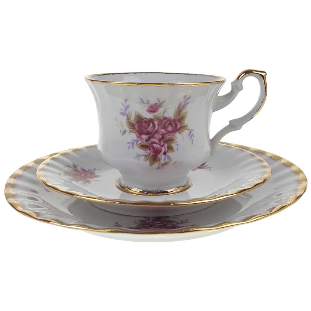 [458168665] Gedeck Sammelgedeck Goldrand 3tlg Fena Porzellan rosa Dekor gebraucht - gut Bild 2