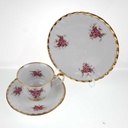 [458168665] Gedeck Sammelgedeck Goldrand 3tlg Fena Porzellan rosa Dekor gebraucht - gut Bild 3