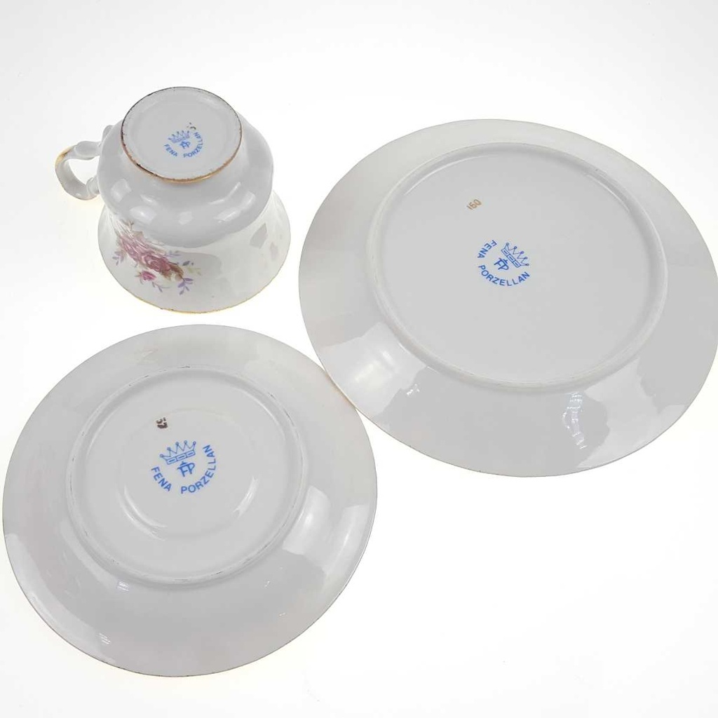 [458168665] Gedeck Sammelgedeck Goldrand 3tlg Fena Porzellan rosa Dekor gebraucht - gut Bild 4