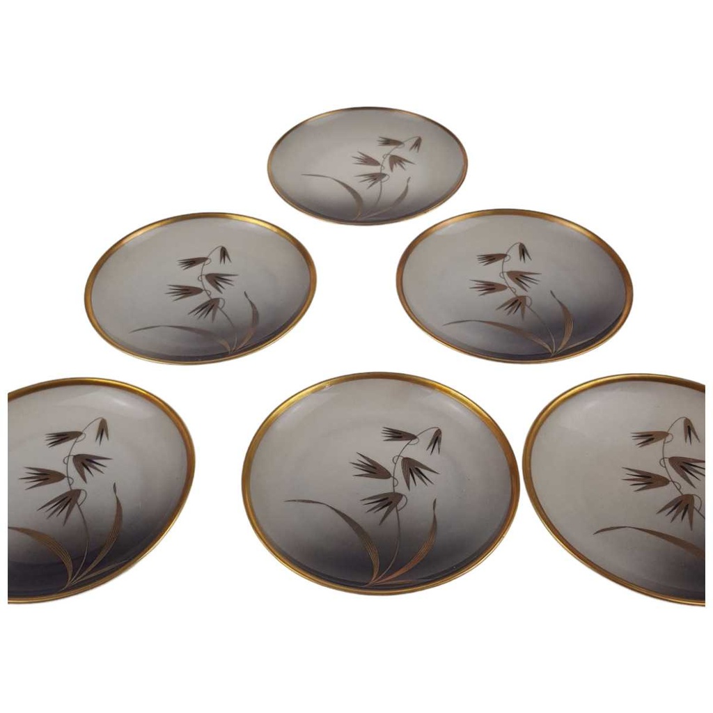 [2119301] 6er Set Untersetzer Golddekor 10,4 cm Kaiser Porzellan Alka Kunst Fortuna Blumen gebraucht - gut Bild 2