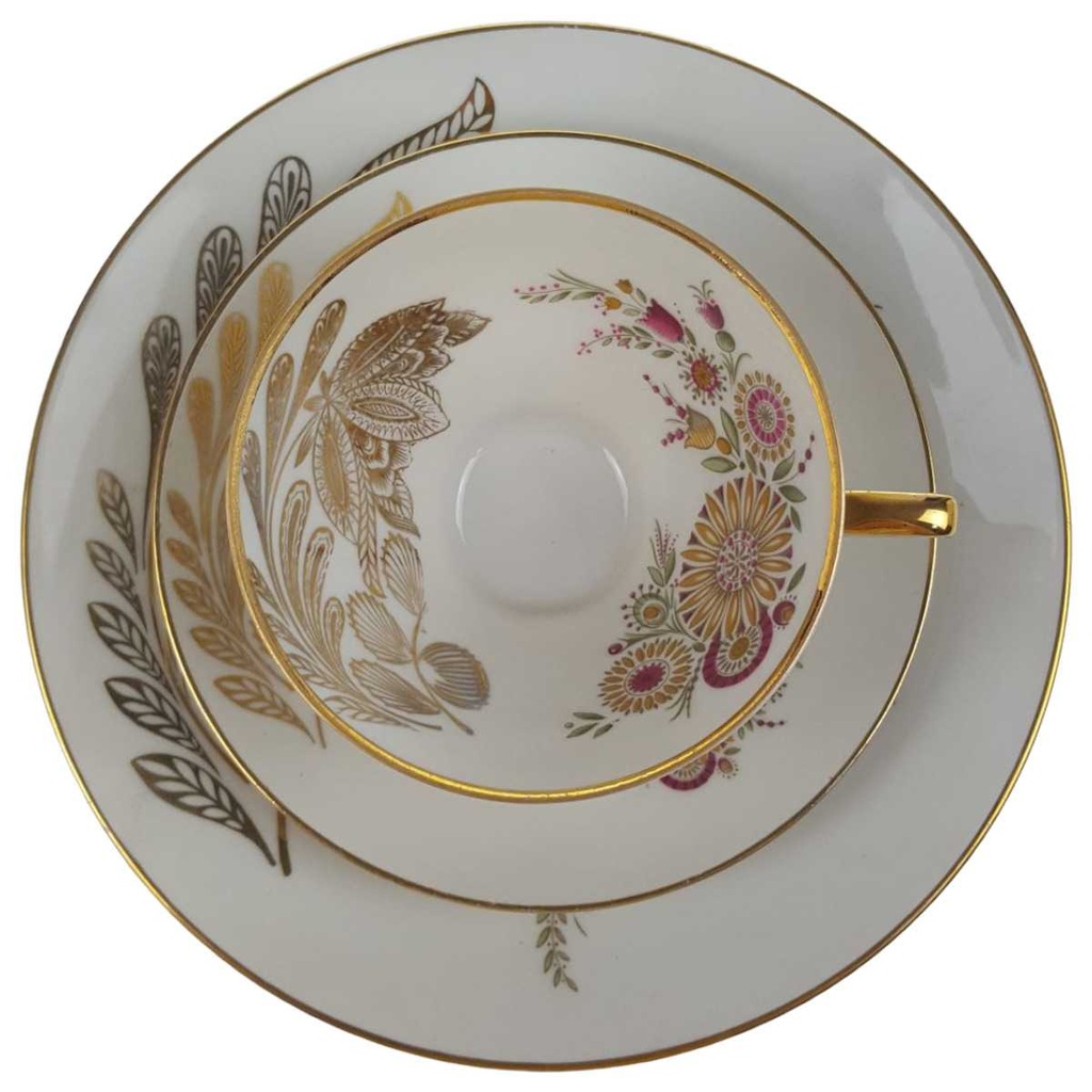 [458168732] Sammelgedeck Goldrand 3tlg 30 cm Bareuther Elfenbein bunte Blümchen mit gebraucht - gut Bild 2
