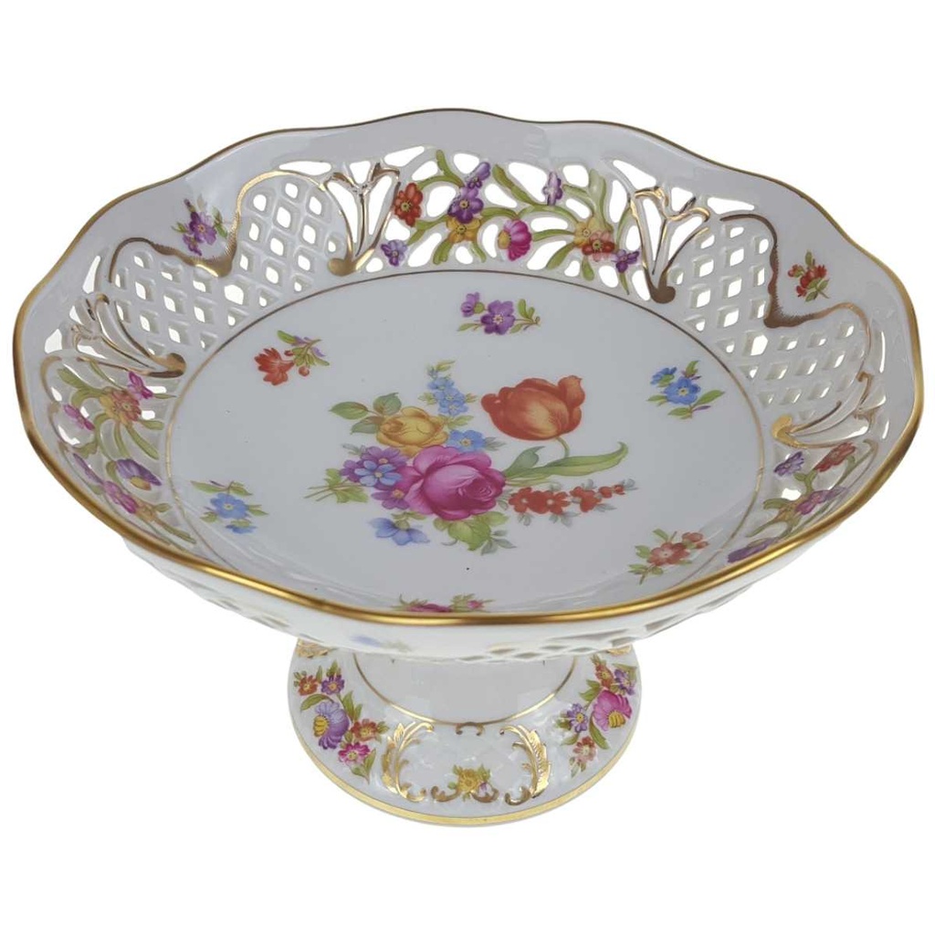 [458168769] Schale auf Fuß Durchbruchschalen Goldrand Durchbrucharbeit 11,6 cm Schumann/Arzberg Blumendekor gebraucht - gut Bild 2