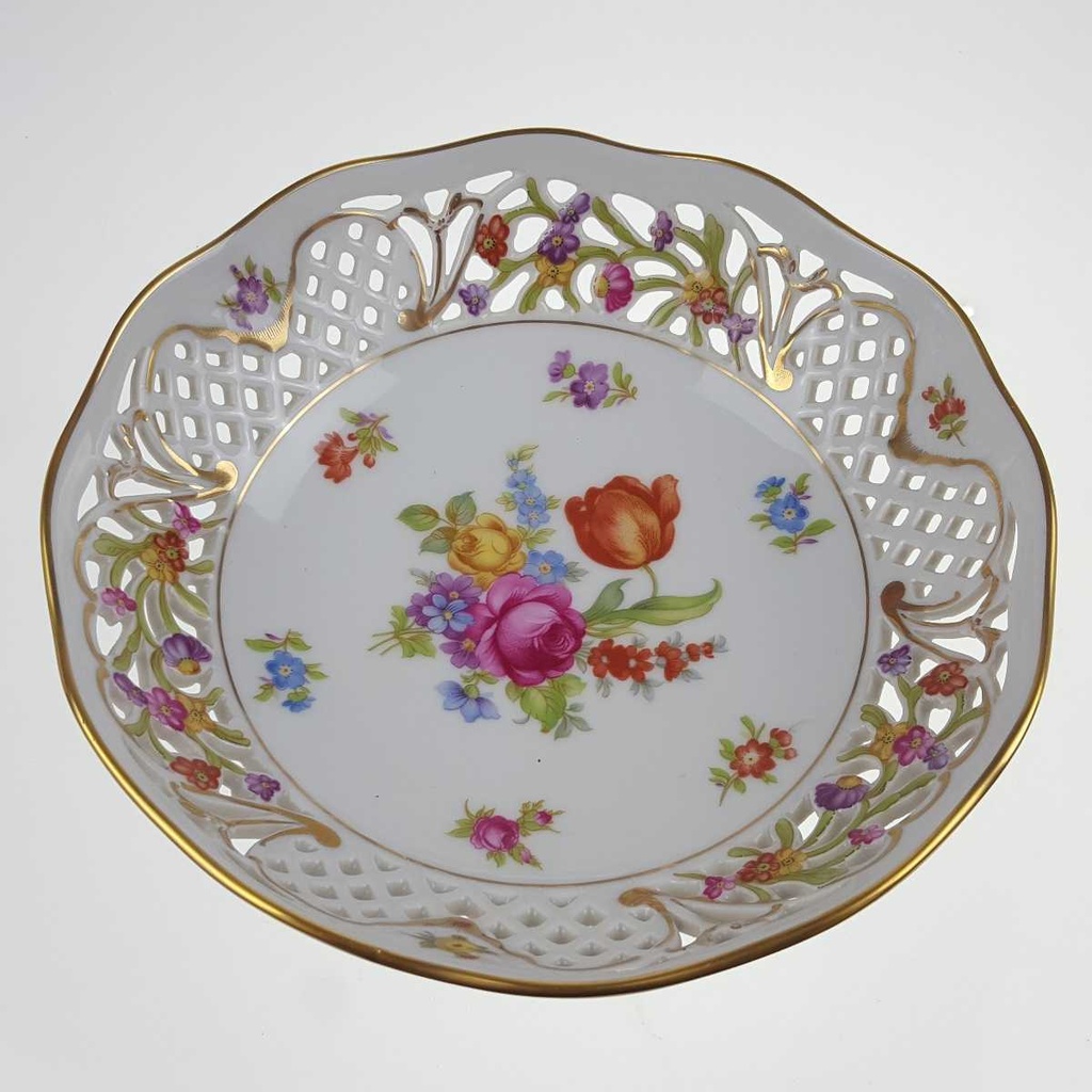 [458168769] Schale auf Fuß Durchbruchschalen Goldrand Durchbrucharbeit 11,6 cm Schumann/Arzberg Blumendekor gebraucht - gut Bild 3