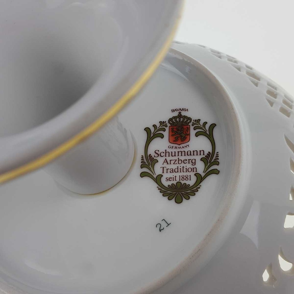 [458168769] Schale auf Fuß Durchbruchschalen Goldrand Durchbrucharbeit 11,6 cm Schumann/Arzberg Blumendekor gebraucht - gut Bild 6