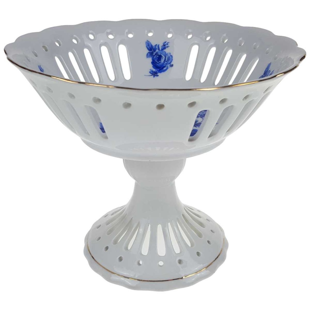 [458168770] Schale auf Fuß Durchbruchschalen Goldrand Durchbrucharbeit 17 cm blaue Blume gebraucht - gut Bild 2