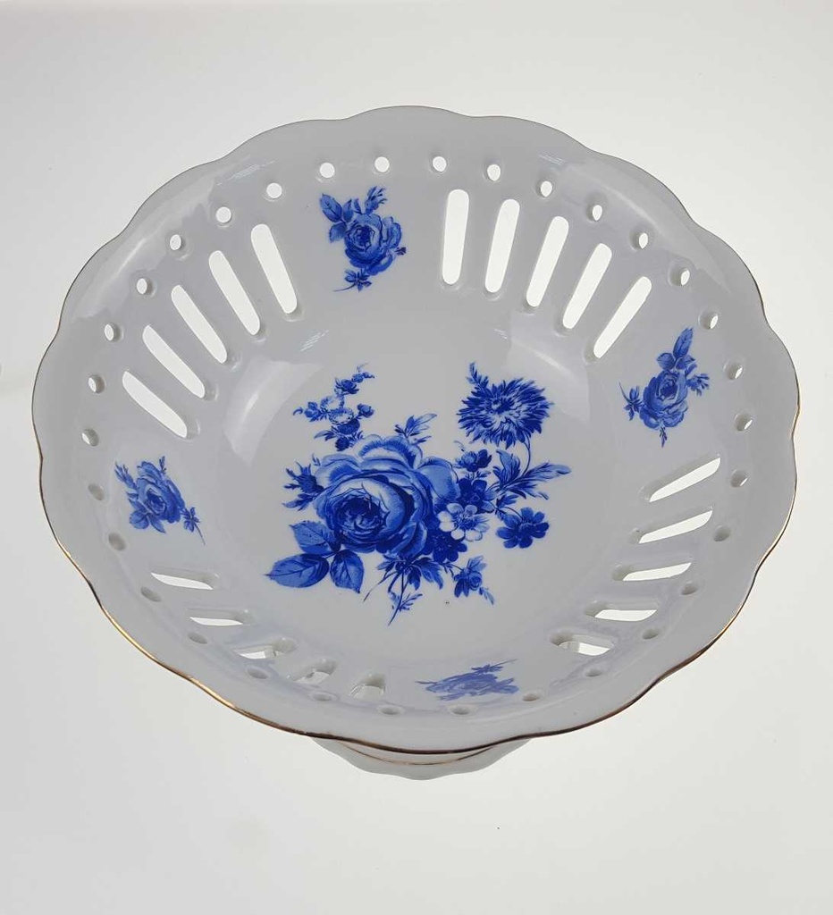 [458168770] Schale auf Fuß Durchbruchschalen Goldrand Durchbrucharbeit 17 cm blaue Blume gebraucht - gut Bild 3