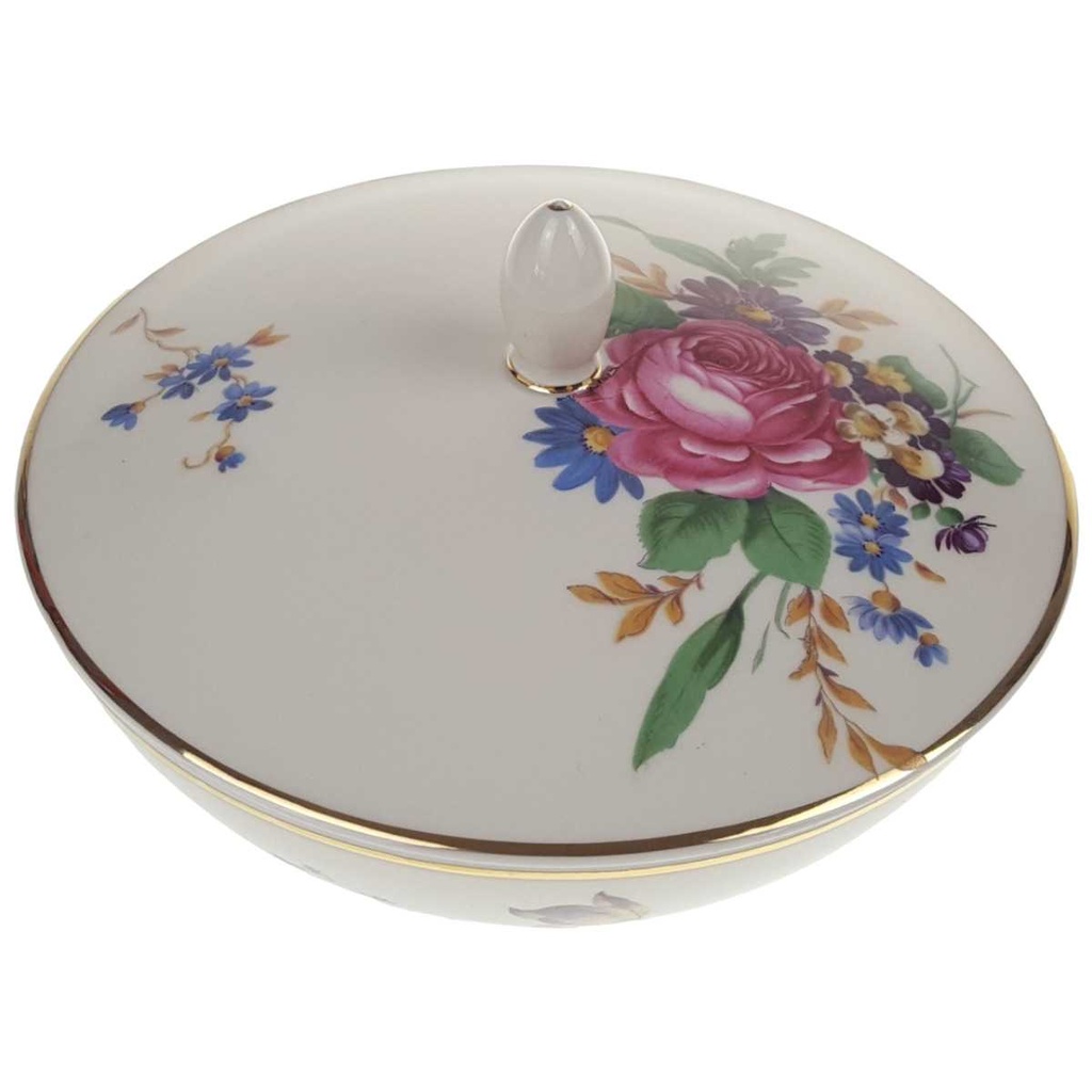 [458168833] Deckeldose Bonboniere Goldrand 10,5 cm Hutschenreuther elfenbein Blumendekor gebraucht - gut Bild 2