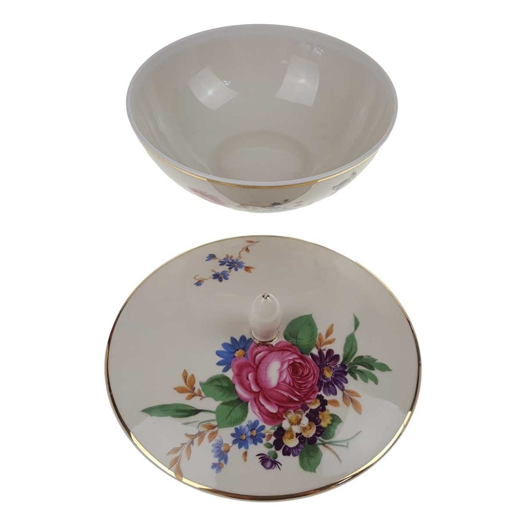 [458168833] Deckeldose Bonboniere Goldrand 10,5 cm Hutschenreuther elfenbein Blumendekor gebraucht - gut Bild 3