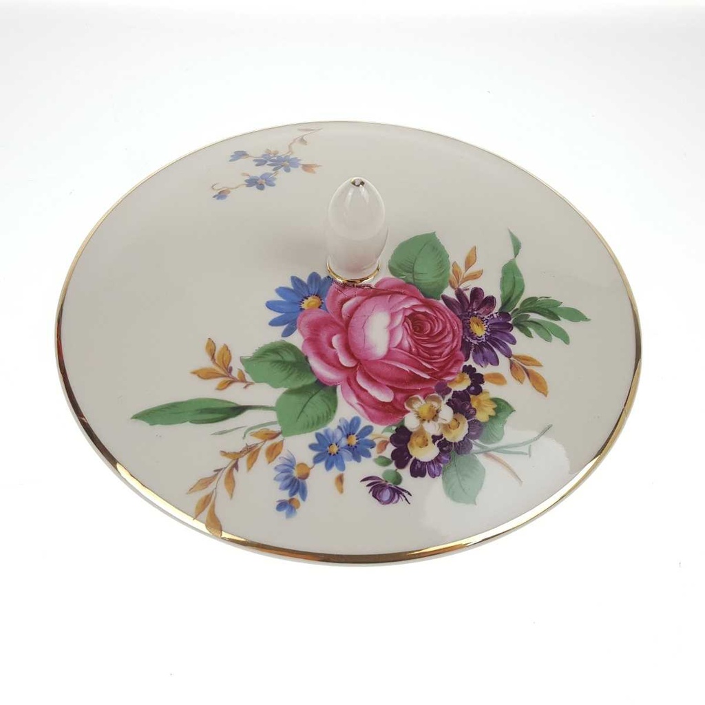 [458168833] Deckeldose Bonboniere Goldrand 10,5 cm Hutschenreuther elfenbein Blumendekor gebraucht - gut Bild 6